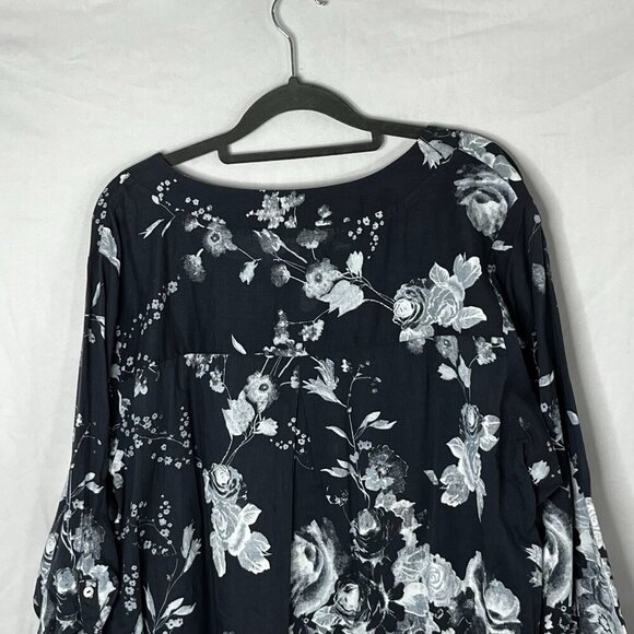 Soft Surroundings Sheer Silk Satin Leaves Hi-Low Tunic‎ Blouse Blue Button Up 2X - Picture 8 of 10